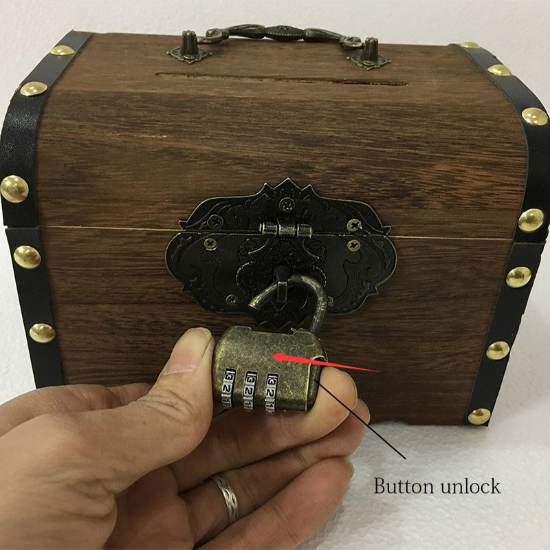 Retro medinė taupyklė, Su kodine spyna Didelės talpos banknotų ir monetų laikymo dėžutė Lobių skrynios dekoravimo dėžutė nemokamas pristatymas