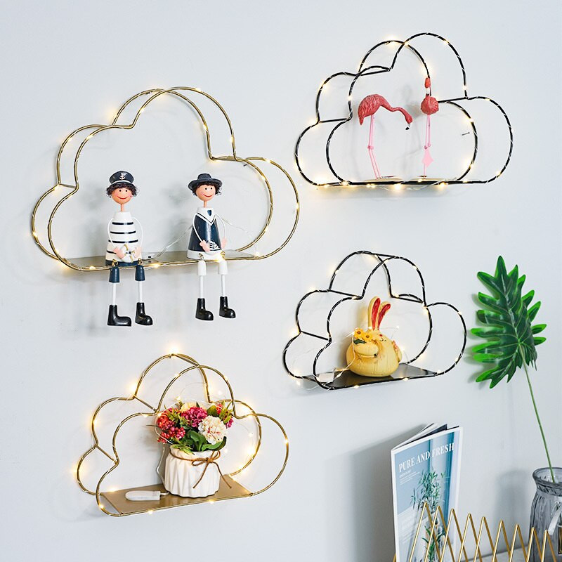 Vasfelhő alakú fali polc tároló állvány Otthon Fali dekoráció Lebegő polcok Hálószoba polc Dekoratív fali függő kézműves termékek