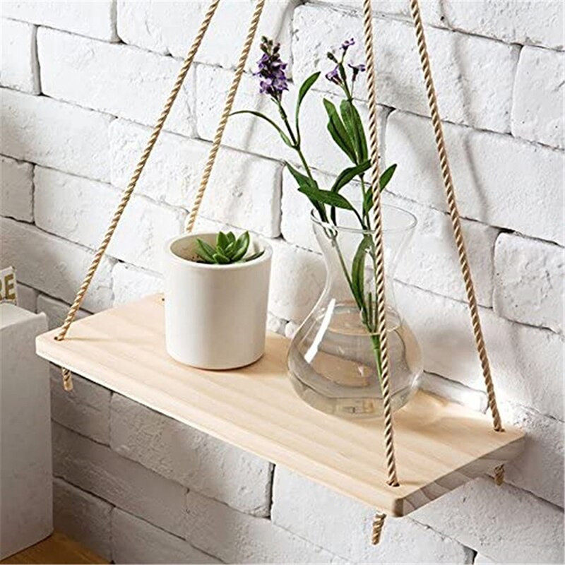 Fából készült hinta akasztókötél Modern Boho úszó polcok Falra szerelhető növény virágcserepek Parasztház dekoráció nappaliba