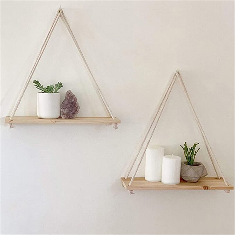 Fából készült hinta akasztókötél Modern Boho úszó polcok Falra szerelhető növény virágcserepek Parasztház dekoráció nappaliba