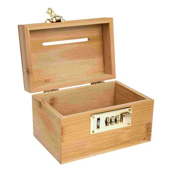 Box Bank Piggy Coin Lock Treasure with Woody Money Chance Αποθήκευση μετρητών Διακοσμητικό ξύλινο κόσμημα που εξοικονομεί παιδικό αναμνηστικό μπιχλιμπίδι