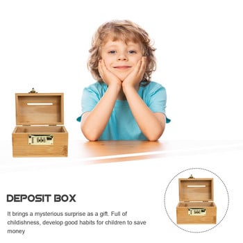 Box Bank Piggy Coin Lock Treasure with Woody Money Chance Αποθήκευση μετρητών Διακοσμητικό ξύλινο κόσμημα που εξοικονομεί παιδικό αναμνηστικό μπιχλιμπίδι