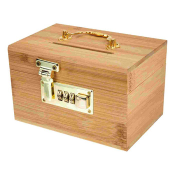 Box Bank Piggy Coin Lock Treasure with Woody Money Chance Αποθήκευση μετρητών Διακοσμητικό ξύλινο κόσμημα που εξοικονομεί παιδικό αναμνηστικό μπιχλιμπίδι