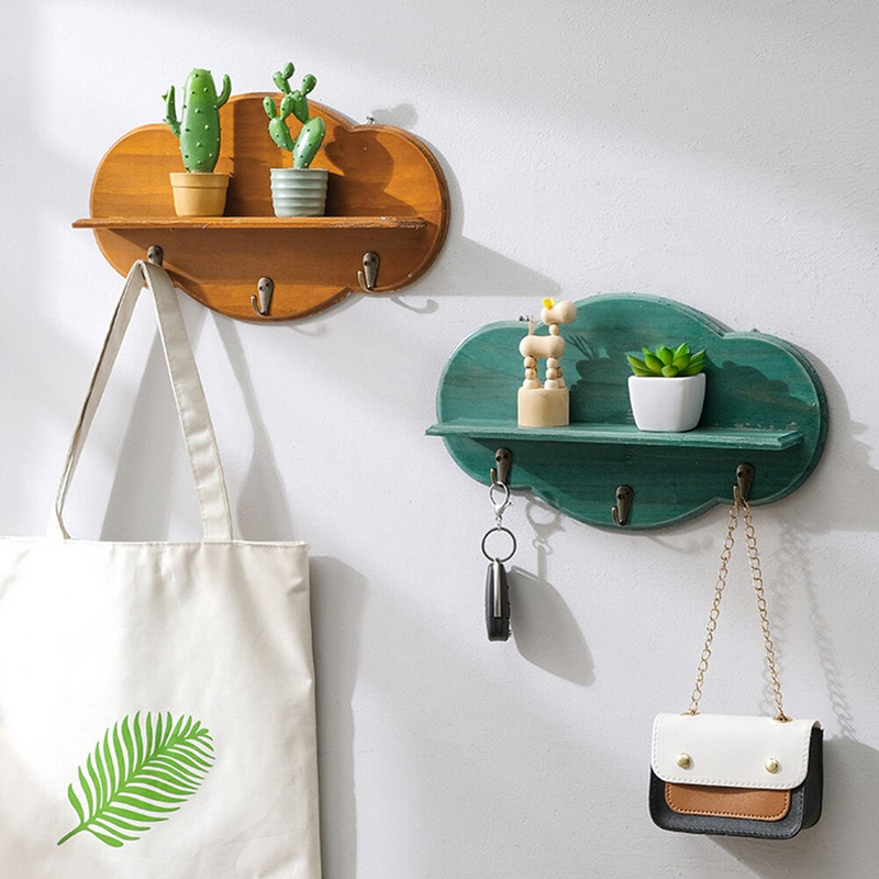 Falra akasztható táska Lebegő polc Baba Csecsemő Fürdőszoba Gyerekszoba Otthoni dekoráció Felhő alakú kampókkal Esernyő Gyermekkulcsok Játszószoba