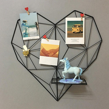 Εικόνα Σχήμα καρδιάς DIY Πλαίσιο κρεμαστό διχτυωτό ράφι φωτογραφιών Διακόσμηση τοίχου σε ράφι