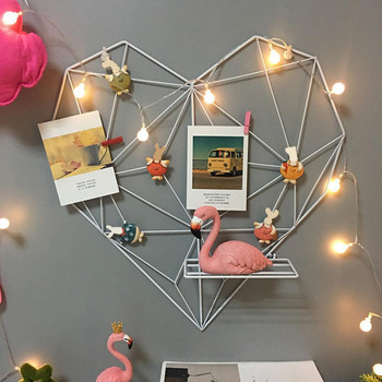 Картина във формата на сърце Направи си сам Рамка Висяща мрежеста поставка Държач за снимки Рафт Стенен декор