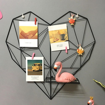 Картина във формата на сърце Направи си сам Рамка Висяща мрежеста поставка Държач за снимки Рафт Стенен декор