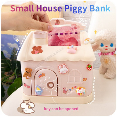 Kawaii Piggy Bank Σχήμα Σπίτι κινουμένων σχεδίων Χαριτωμένο Money Box Κουμπαράς με κλειδαριά και κλειδί Κορίτσι Κουμπαράς χρημάτων Διακόσμηση σπιτιού Κουτιά χρημάτων