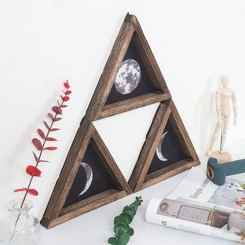 3 τεμ. Ξύλινα στολίδια τριγωνικής κορνίζας Βοημικό στυλ Ζωγραφική Τέχνη με μοτίβο φεγγαριού Τέχνη τοίχου για διακοσμήσεις σπιτιού γραφείου/γκαλερί