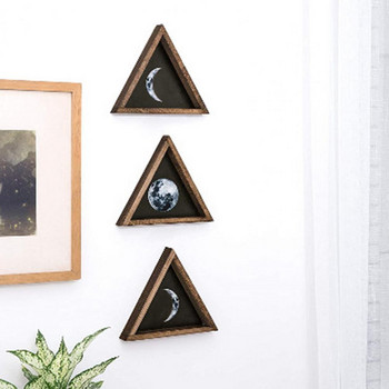 3 τεμ. Ξύλινα στολίδια τριγωνικής κορνίζας Βοημικό στυλ Ζωγραφική Τέχνη με μοτίβο φεγγαριού Τέχνη τοίχου για διακοσμήσεις σπιτιού γραφείου/γκαλερί