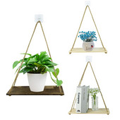 Nou leagăn din frânghie din lemn, agățat pe perete, ghiveci de flori, rafturi plutitoare montate pe perete, decorare pentru interior și exterior, design simplu.