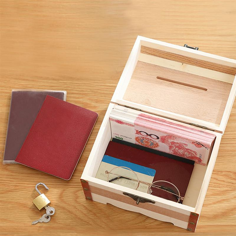 Kutija Drvena škrinja s blagom Spremište banke Drveni poklopac Novac s prascem Organizator za nakit Za uspomenu Poklon kutije Ručno izrađene dječje kuće