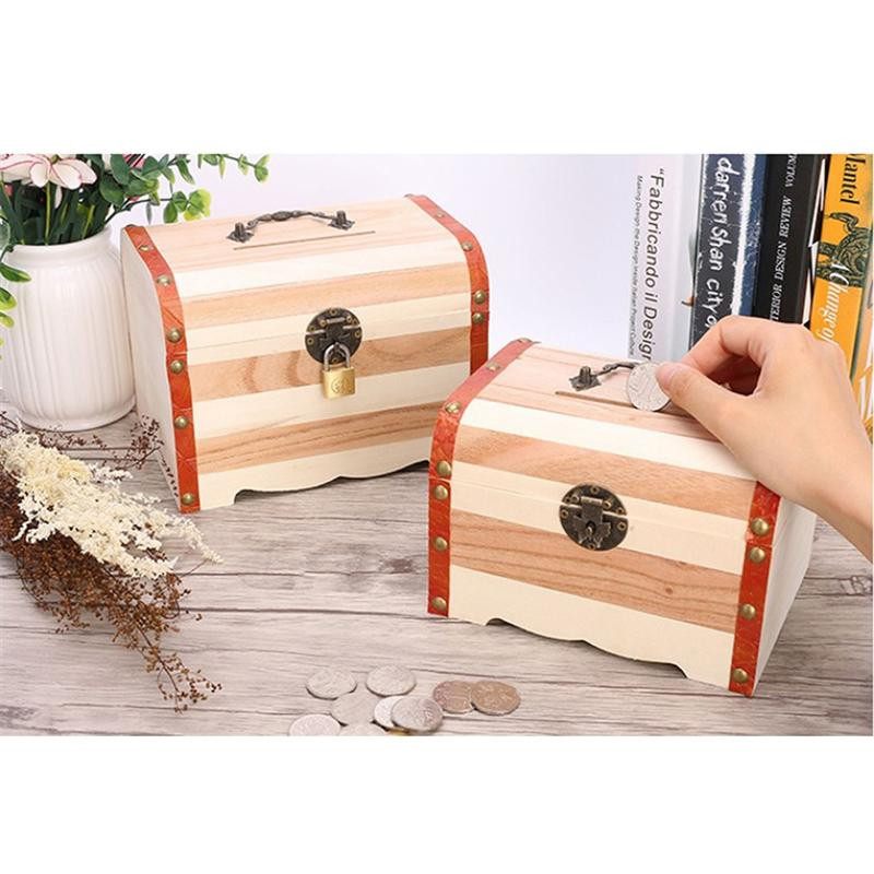 Kutija Drvena škrinja s blagom Spremište banke Drveni poklopac Novac s prascem Organizator za nakit Za uspomenu Poklon kutije Ručno izrađene dječje kuće