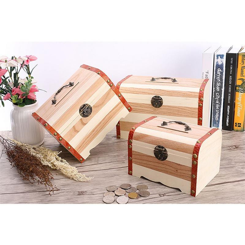 Kutija Drvena škrinja s blagom Spremište banke Drveni poklopac Novac s prascem Organizator za nakit Za uspomenu Poklon kutije Ručno izrađene dječje kuće