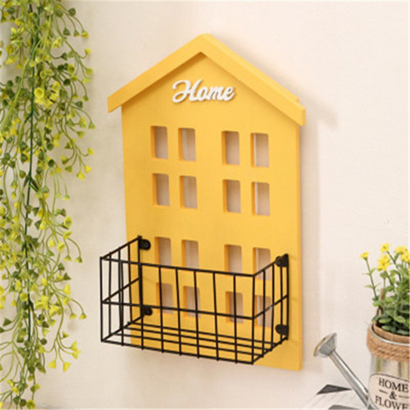 Raft creativ din fier Casă din lemn Suport de depozitare pe perete Dormitor decorativ Camera de zi Rafturi metalice pentru chei Suport pentru telefon Decor acasă