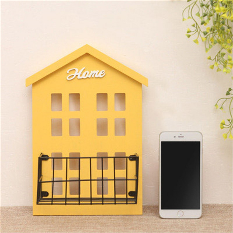Raft creativ din fier Casă din lemn Suport de depozitare pe perete Dormitor decorativ Camera de zi Rafturi metalice pentru chei Suport pentru telefon Decor acasă