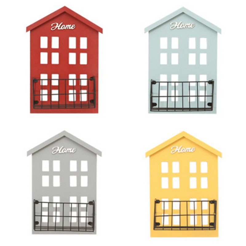 Raft creativ din fier Casă din lemn Suport de depozitare pe perete Dormitor decorativ Camera de zi Rafturi metalice pentru chei Suport pentru telefon Decor acasă