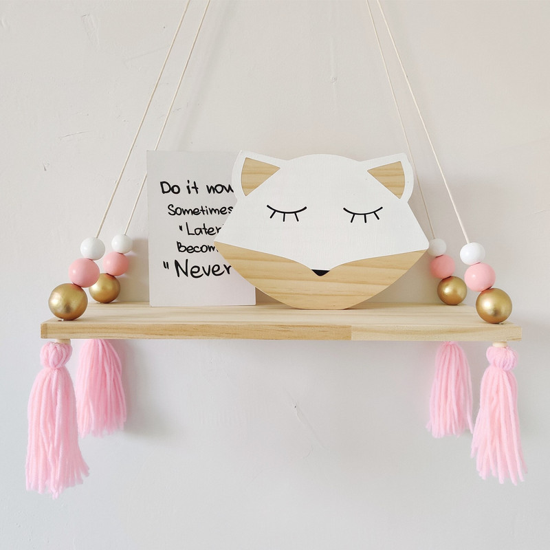 Ukrasna drvena polica za dječju sobu Zidne viseće police od prirodnog drva Dječja soba Baby Bory Girl Polica za odlaganje za dječju sobu Dekoracija