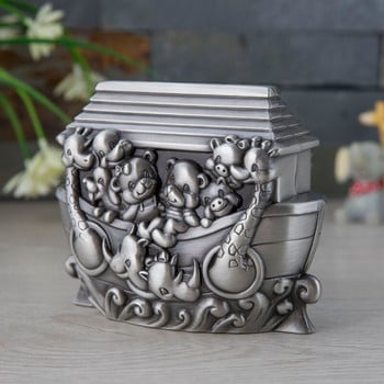 Homhi Metal Noah\'s Ark Piggy Bank ship Styling Hucha Tirelire Coin Storage Ferry Silver Δώρο μεταφοράς ζώων HBJ-547