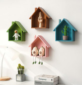 Decor de pereți pentru casă din lemn pentru amenajarea camerei copiilor Rafturi în formă de casă din lemn pentru decorarea camerei raft pentru casă vintage maro albastru