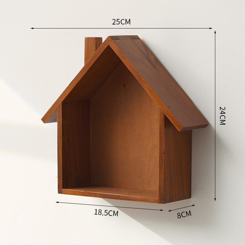 Decor de pereți pentru casă din lemn pentru amenajarea camerei copiilor Rafturi în formă de casă din lemn pentru decorarea camerei raft pentru casă vintage maro albastru