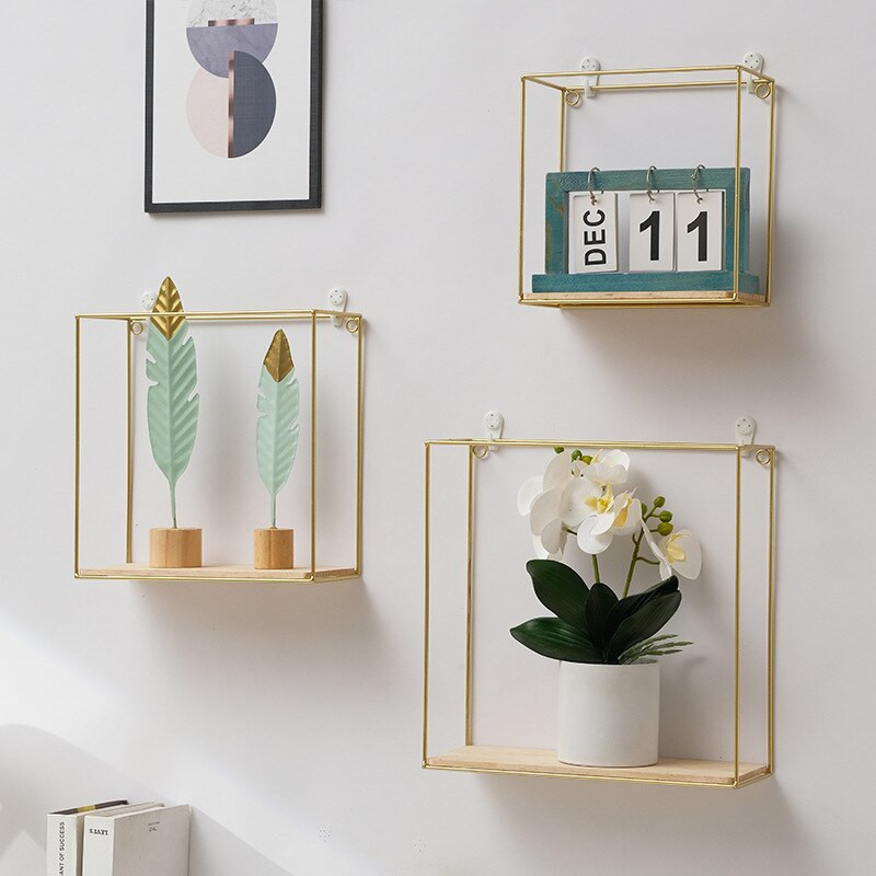 Falra szerelhető lebegő polc, négyzet alakú vasállvány Nappali Hálószoba Díszkönyv Virágcserepek Kijelző polcok Otthoni kiegészítők