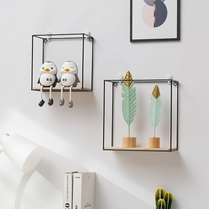 Falra szerelhető lebegő polc, négyzet alakú vasállvány Nappali Hálószoba Díszkönyv Virágcserepek Kijelző polcok Otthoni kiegészítők