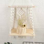 Makramé fali polc kézzel készített gobelin nappali fa cserepes polcok Egyszerű modern lakberendezés