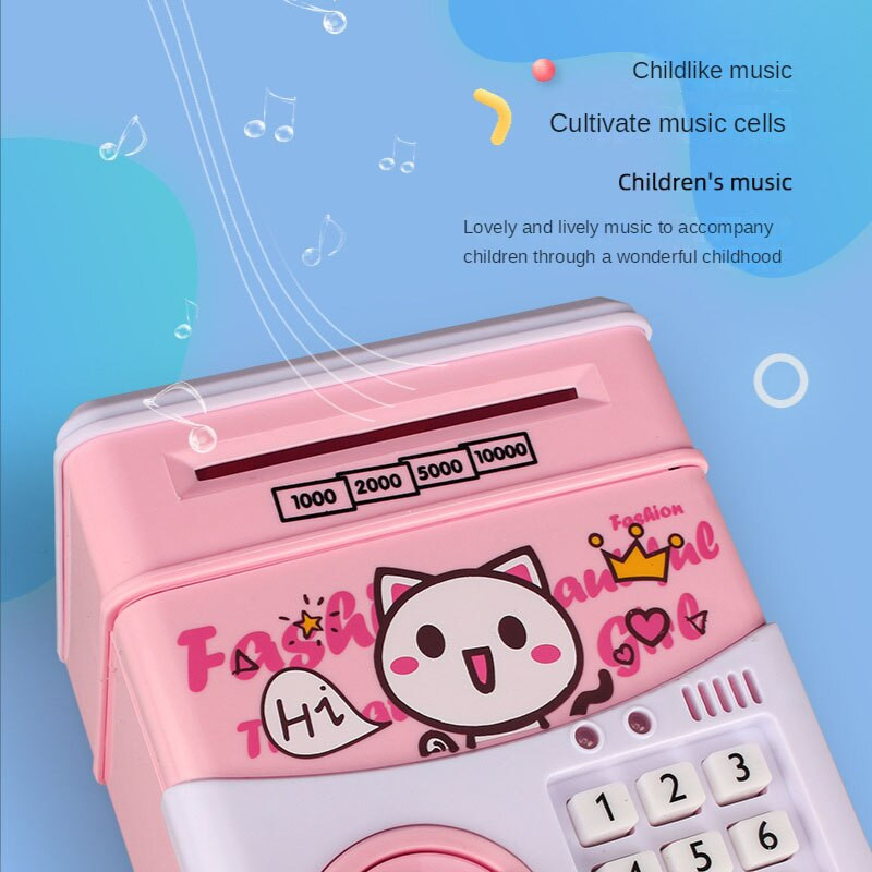 Automata tekercses pénzdoboz elektronikus malacpersely zenei pénzzel készpénzes takarékbetét-szervező gyerekeknek ATM-es jelszóautomata