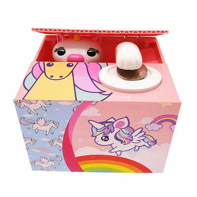 Cutie electronică amuzantă cu unicorn pentru copii, copii, fete, jucărie, cadou, roz, drăguț, desen animat, pușculiță, suport pentru monede, cutie de economisire