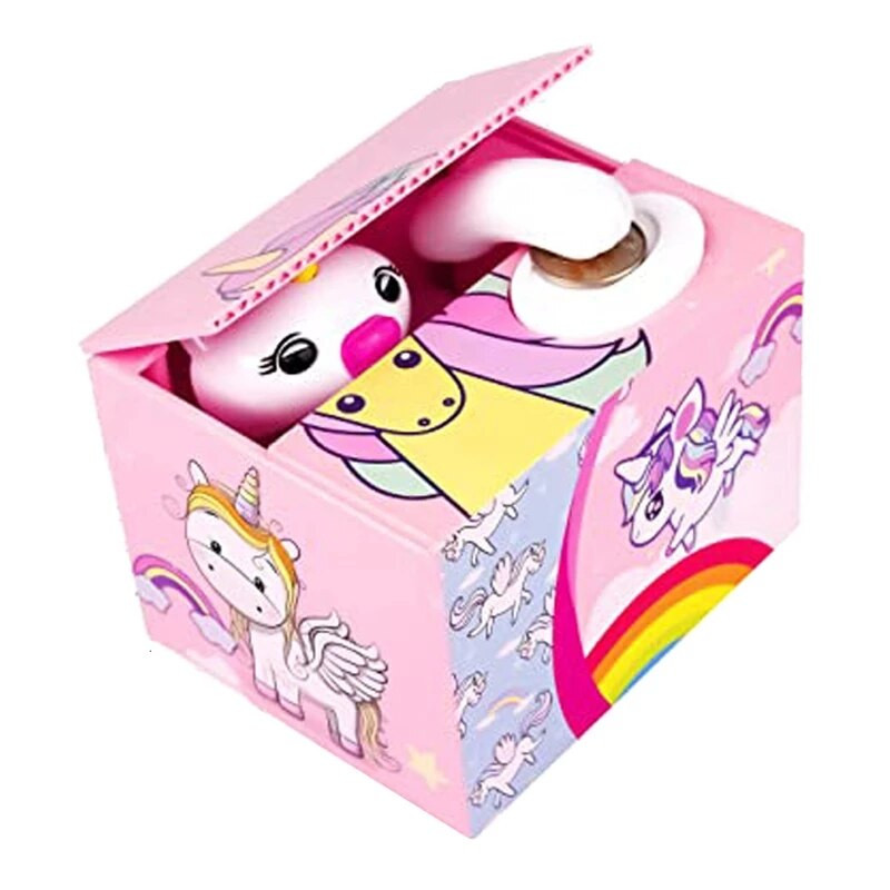 Cutie electronică amuzantă cu unicorn pentru copii, copii, fete, jucărie, cadou, roz, drăguț, desen animat, pușculiță, suport pentru monede, cutie de economisire