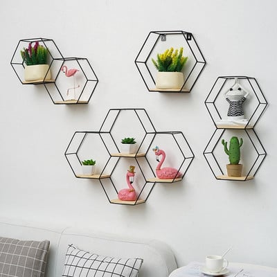 Nordic Hexagonal Iron Stand Βάση τοίχου για κατσαρόλα Ράφι σπιτιού Θήκη αποθήκευσης Contracted Design Διακοσμητικά ράφια Διακόσμηση χειροτεχνίας