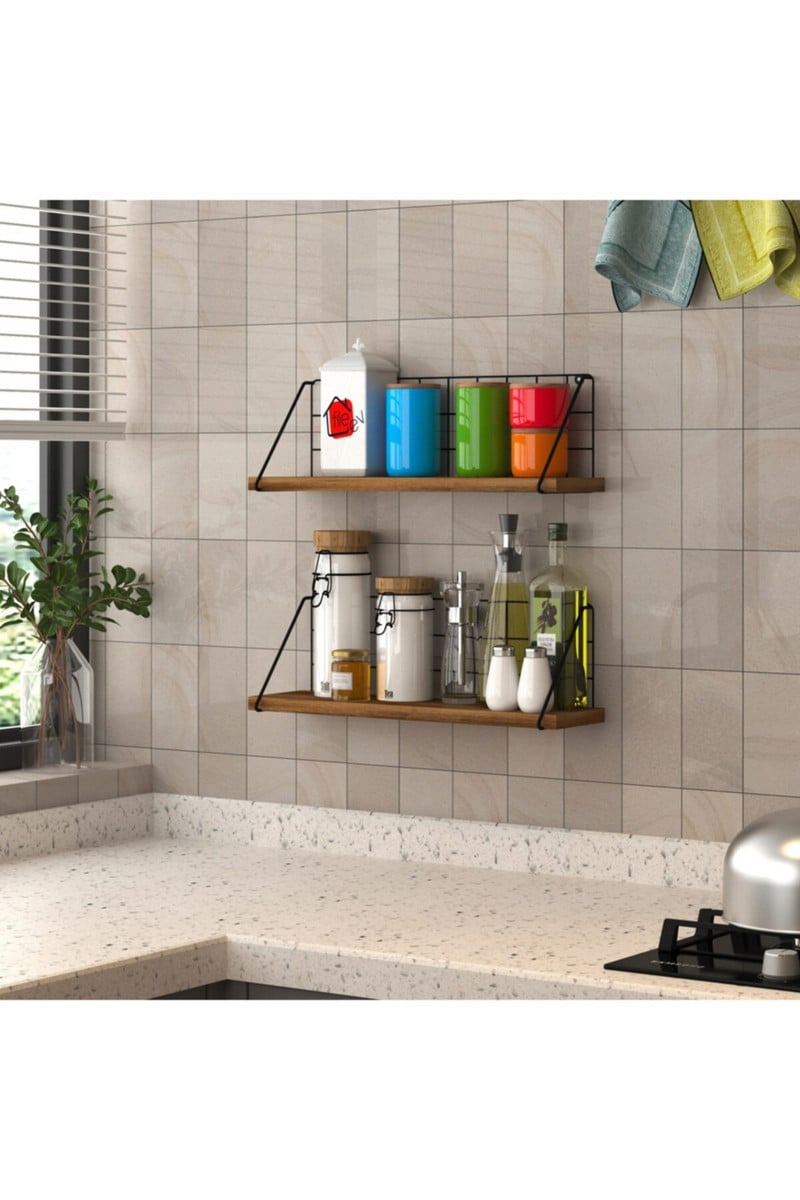 Viengubas medinis metalinis pakabinamas ant sienos lentynos Svetainės dekoravimo stendas Namų sienų apdaila Miegamojo laikymo lentyna