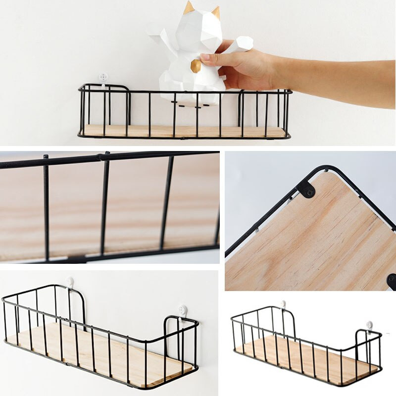 1db fekete horgok vaskeretes tároló állvány Egyszerű fali polc díszek fából készült szoba dekoráció otthoni dekoráció stílusa házőrző