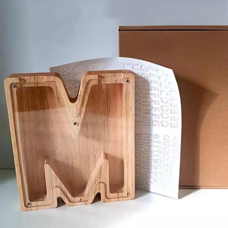 Douăzeci și șase de alfabet englezesc Pușculiță Monede din lemn Cutie de economisire a banilor Borcane Cutie de depozitare pentru monede Ornament de birou Artizanat