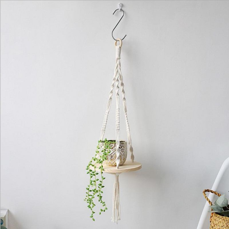 Rafturi macrame pentru dormitor și plante Boho Decor Home Decor de Crăciun Raft de perete din lemn Suport pentru lumânări Rafturi plutitoare Cadou