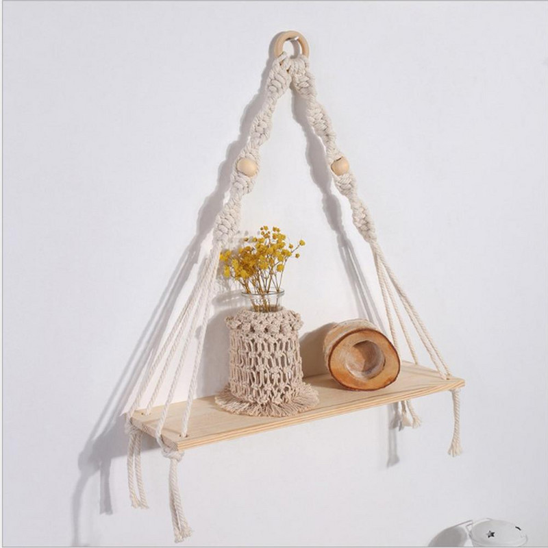 Rafturi macrame pentru dormitor și plante Boho Decor Home Decor de Crăciun Raft de perete din lemn Suport pentru lumânări Rafturi plutitoare Cadou