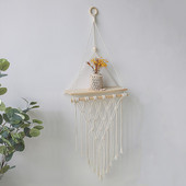 Makramé fa polc Boho fali dekoráció Lakásdekoráció Lebegő polcok Vitrin polc Virágállvány Szoba dekoráció Függesztett dekoráció