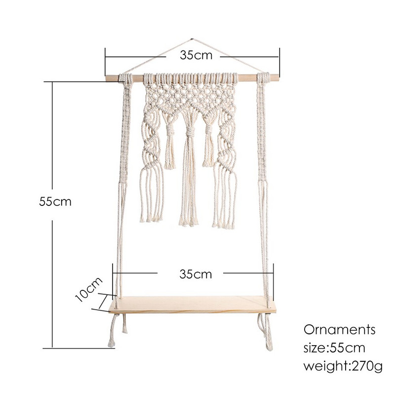 Makramé polc fali dekoráció Boho Home Decor Lebegő polcok fali vitrinhez Polc Hálószoba szervező Növényállvány szoba dekoráció