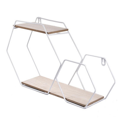 Šešiakampė lentyna kaltinė geležis Šešiakampė tinklelio sieninė lentyna, kombinuota siena, pakabinama svetainė, miegamasis, geometrinė figūra, sienų apdaila