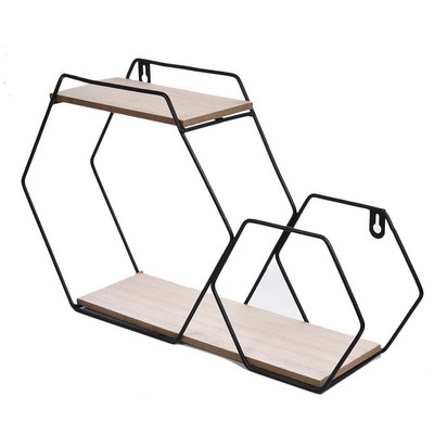 Šešiakampė lentyna kaltinė geležis Šešiakampė tinklelio sieninė lentyna, kombinuota siena, pakabinama svetainė, miegamasis, geometrinė figūra, sienų apdaila