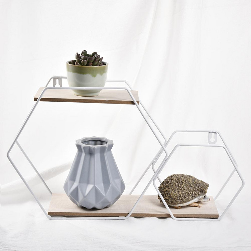 Šešiakampė lentyna kaltinė geležis Šešiakampė tinklelio sieninė lentyna, kombinuota siena, pakabinama svetainė, miegamasis, geometrinė figūra, sienų apdaila