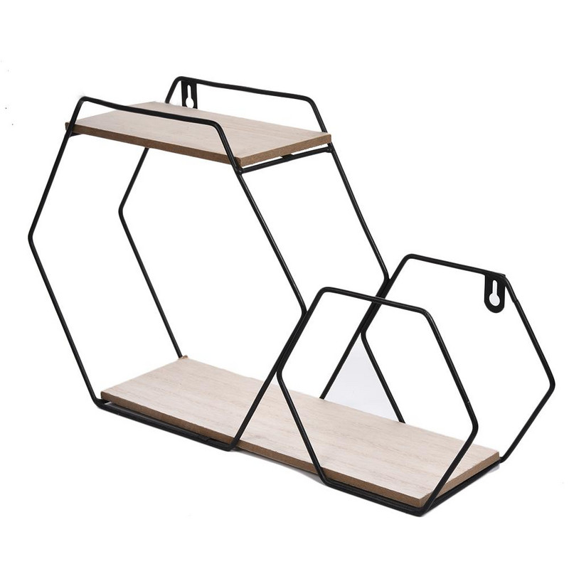 Šešiakampė lentyna kaltinė geležis Šešiakampė tinklelio sieninė lentyna, kombinuota siena, pakabinama svetainė, miegamasis, geometrinė figūra, sienų apdaila