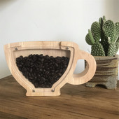 Pușculiță din lemn INS, în formă de ceașcă de cafea, cutie de depozitare pentru bani, oală de economisire a lemnului de stejar, organizator de depozitare pentru boabe de cafea, decor creativ pentru acasă