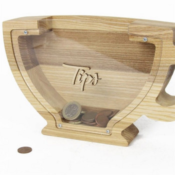 INS Дървена касичка Кафе с форма на чаша за кафе Кутия за съхранение на пари Дъбово дърво Саксия за пестене Кафе на зърна Органайзер за съхранение Творчески домашен декор