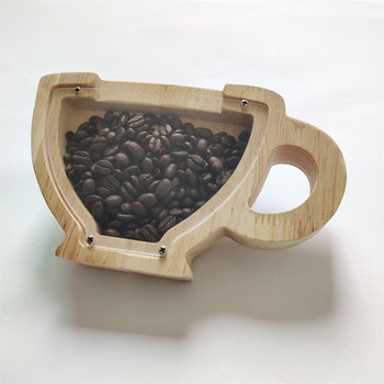 INS Дървена касичка Кафе с форма на чаша за кафе Кутия за съхранение на пари Дъбово дърво Саксия за пестене Кафе на зърна Органайзер за съхранение Творчески домашен декор