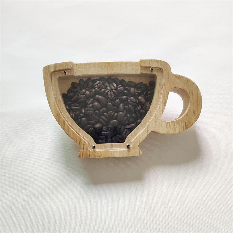 Pușculiță din lemn INS, în formă de ceașcă de cafea, cutie de depozitare pentru bani, oală de economisire a lemnului de stejar, organizator de depozitare pentru boabe de cafea, decor creativ pentru acasă