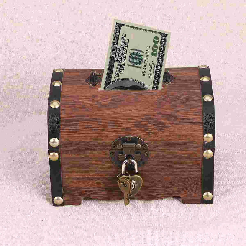 Doboz Kincs Bankfa Pénz Malacka Tároló Vintage Forlock Dobozok Ékszerek Biztonságos csecsebecsék Fatakarékos gyerekek Kalózszervező Holz