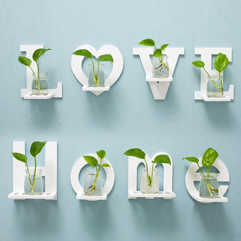 4Pcs HOME LOVE Писмо Висящи на стена саксийни растения Рафт за съхранение Държач Стаен декор Стенен държач Вътрешен декор Сватбено парти
