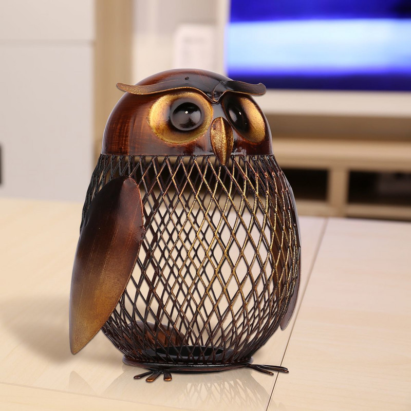 Bagoly formájú fém érmedoboz, kézzel készített vas érmedoboz hálós modern design aranyos malacpersely Hasznos belső dekoráció lakberendezés